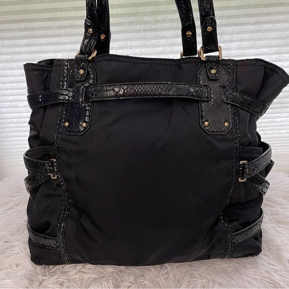 Michael Kors Black Nylon Tote/ Handbag with Croc embossed patent leather trims - Picture 5 of 10